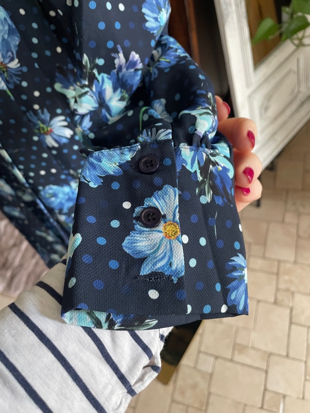 Gracia Navy Floral Tie-Neck Long Sleeve Dress Belt Spring Tea Party Large - Picture 7 of 14